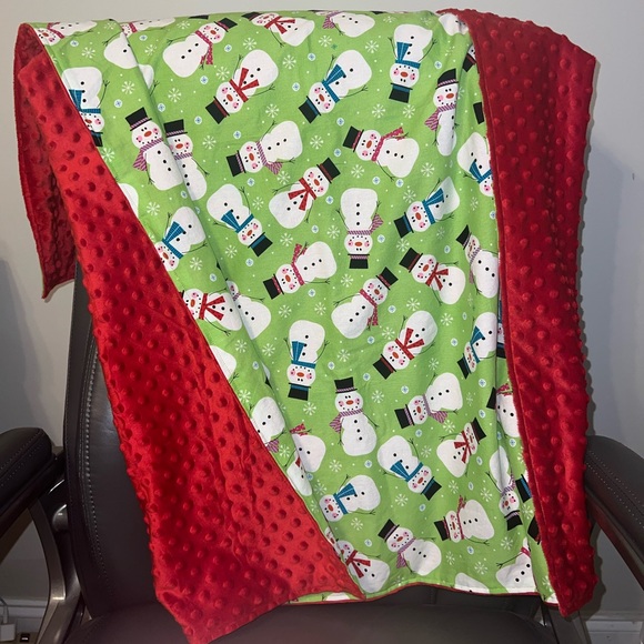 NEW Holiday Dancing Snowman Minky Baby Blanket - 38” x 41”- Baby Christmas Gift - Picture 5 of 8